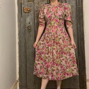 Vintage 80s Hunter's Run long sleeve cotttagecore floral prairie maxi dress with